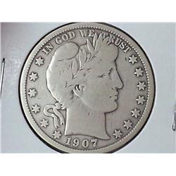 1907-D Barber Half Dollar (VG+)