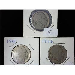 1915, 1915 And 1915-D Buffalo Nickels