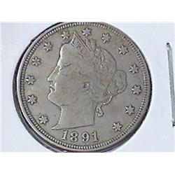 1891 Liberty "V" Nickel (VF)