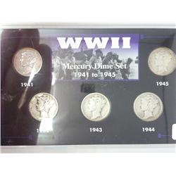 WWII Mercury Dime Set (In Case) 5 Coins