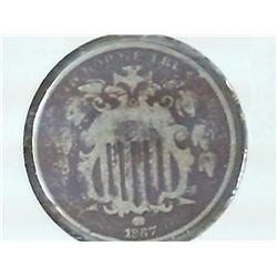 1867 Shield Nickel (VG, Dark)