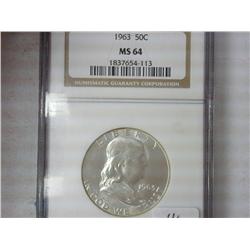 1963 Franklin Half NGC MS64