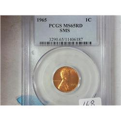 1965 SMS Lincoln Cent PCGS MS65RD