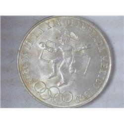 1968 Mexico 25 Peso (UNC) Silver .5209 ASW