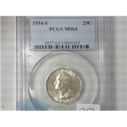 1954-S Washington Silver Quarter PCGS MS64