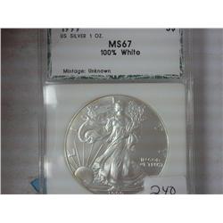 1999 American Silver Eagle PCI MS67 100% White