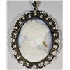 Image 1 : A Carved Russian Agate Cameo with 18 kt Yellow Gold, Diamond and Pearl Frame with Black and White En