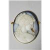Image 2 : A Carved Russian Agate Cameo with 18 kt Yellow Gold, Diamond and Pearl Frame with Black and White En