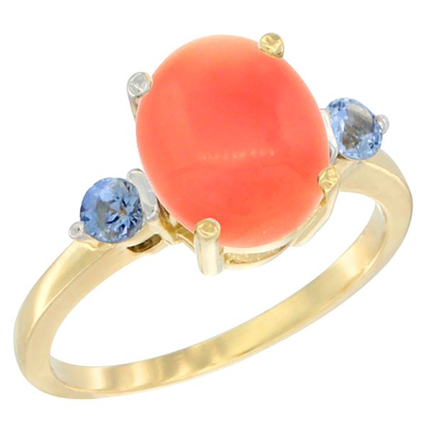 0.24 CTW Blue Sapphire & Natural Coral Ring 10K Yellow Gold - REF-23F9N