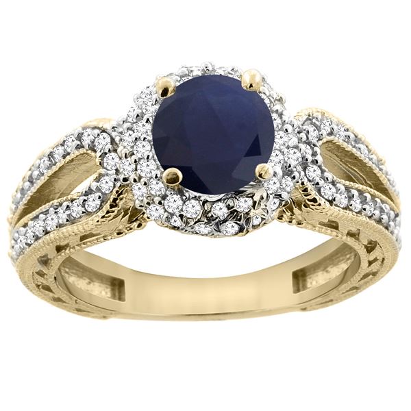 1.55 CTW Blue Sapphire & Diamond Ring 14K Yellow Gold - REF-118F3N