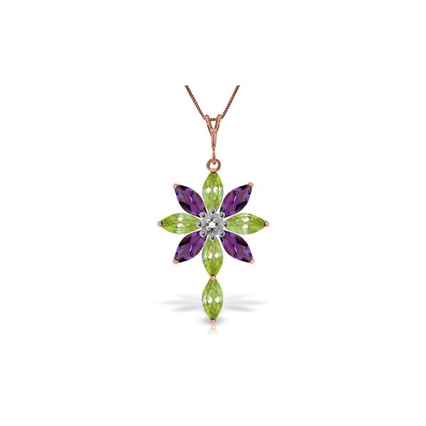 Genuine 2.0 ctw Peridot, Amethyst & Diamond Necklace 14KT Rose Gold - REF-47R4P