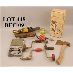 Miscellaneous lot of hand and power tools and 12 goodies, including an old Yankee hand drill, a p