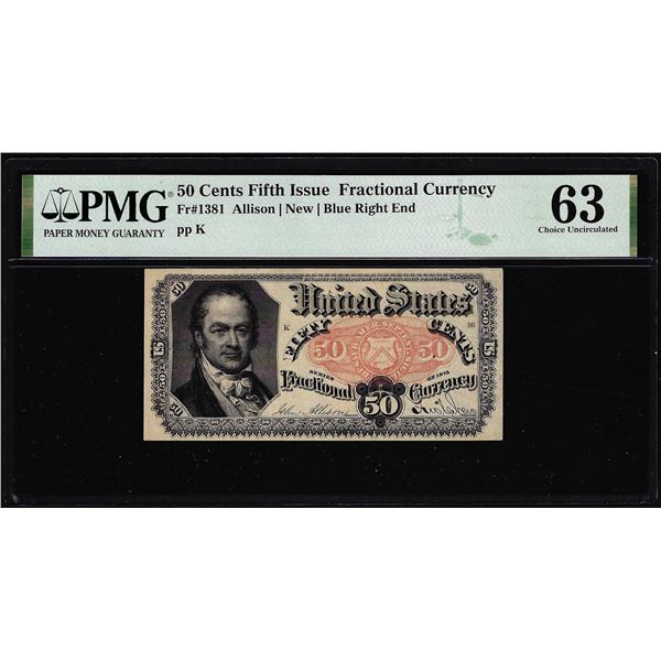 1874 Fifth Issue 50 Cents Fractional Currency Note Fr.1381 PMG Ch. Uncirculated 63