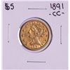 Image 1 : 1891-CC $5 Liberty Head Half Eagle Gold Coin