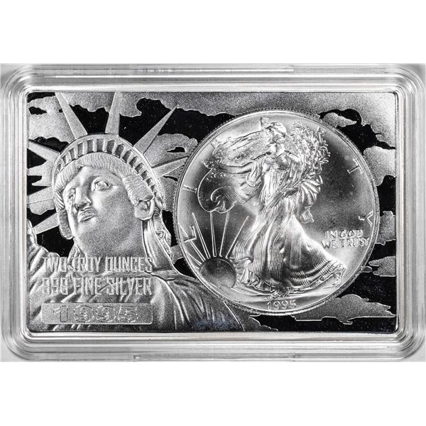 1995 $1 American Silver Eagle Coin & 2oz Silver Bar Set