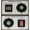 Image 1 : Lot of 1915-S Barber & 1937 Waking Liberty Half Dollar Coins and Stamp Panels