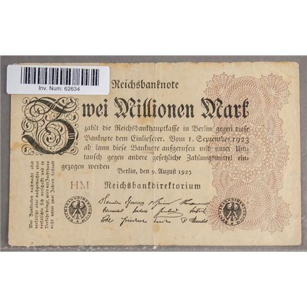 German Paper Money 2 Million Mark 1923