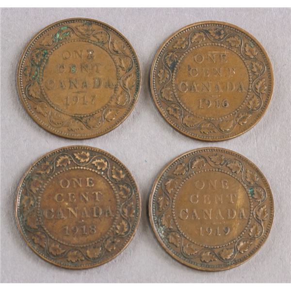 Lot of 4 Canada 1 Cent 1916 1917 1918 1919