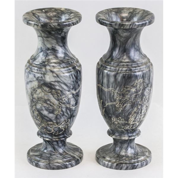 Pair Chinese Hardstone Carved Vases