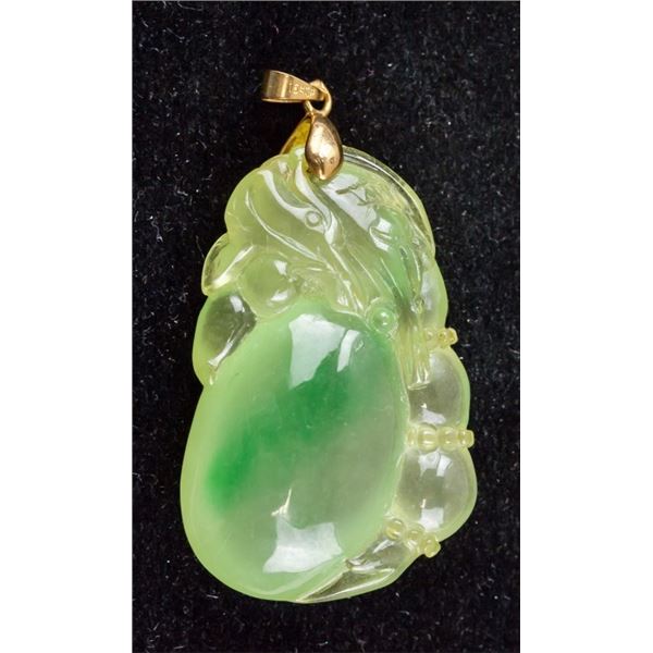 Chinese Jadeite Carved Pendant Gold Bail 18KGP