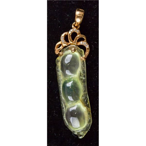 Chinese Icy Green Pea Pod 18k Gold Bail