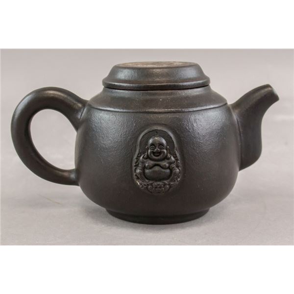 Chinese Zisha Coin Teapot with Buddha