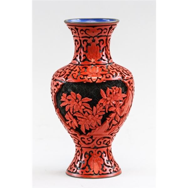 Chinese Red Lacquer Porcelain Vase
