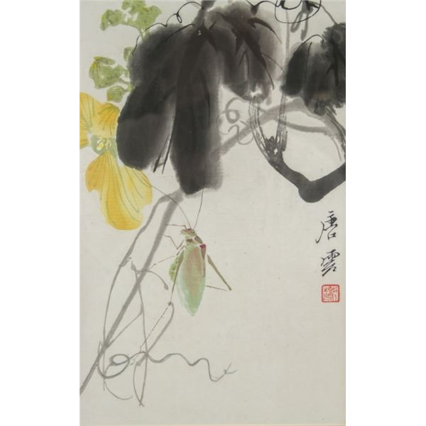 Chinese Watercolor on Paper Flower & Insect