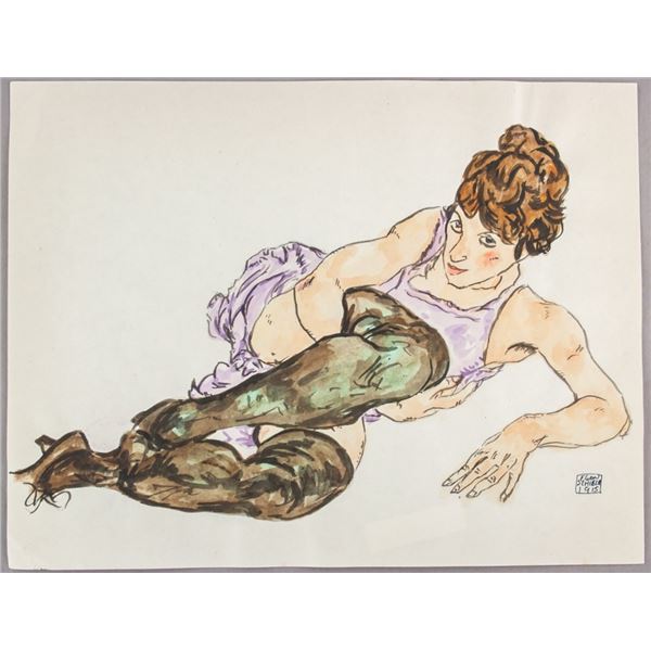 Austrian Watercolor on Paper Signed Egon Schiele