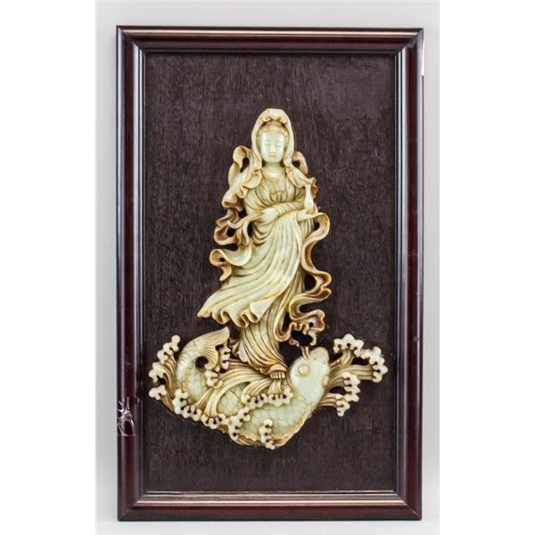 Chinese Old Jade Carved Guanyin on Fish