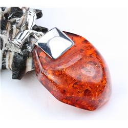 218ct Baltic Amber White Gold Vermeil Pendant (JEW-1343)