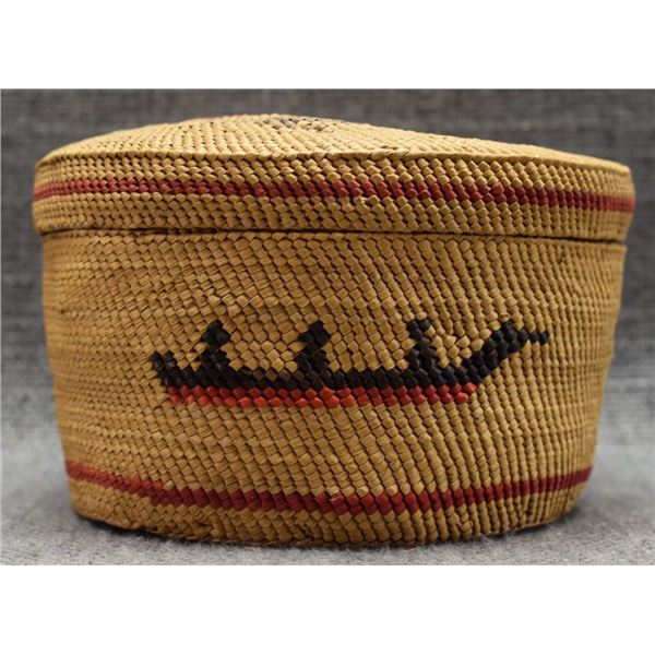 NOOTKA /MAKAH INDIAN LIDDED BASKET