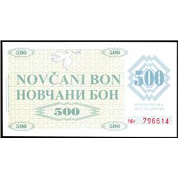 1992 Bosnia Rare 500 Dinara Note CU  (COI-1201) (COI-1201)