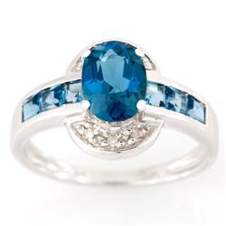 2.60Ct London Blue Topaz & Diamond Ring White 9K Gold (JEW-9027X) (JEW-9027X)