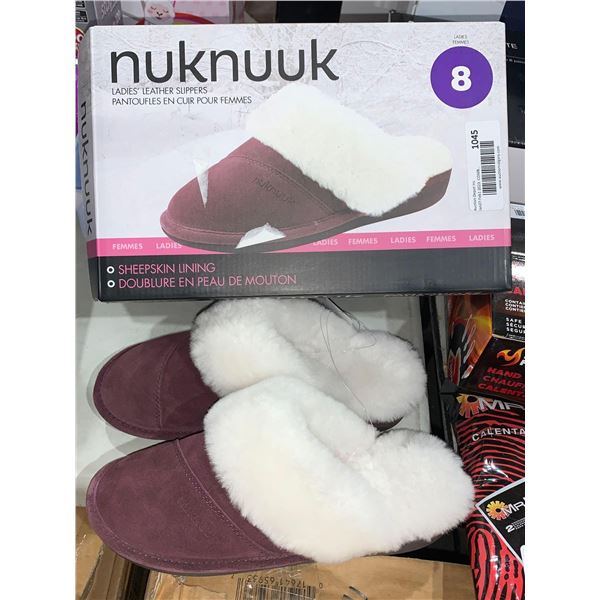 Nuknuuk ladies sheepskin lining slippers size 8 burgundy