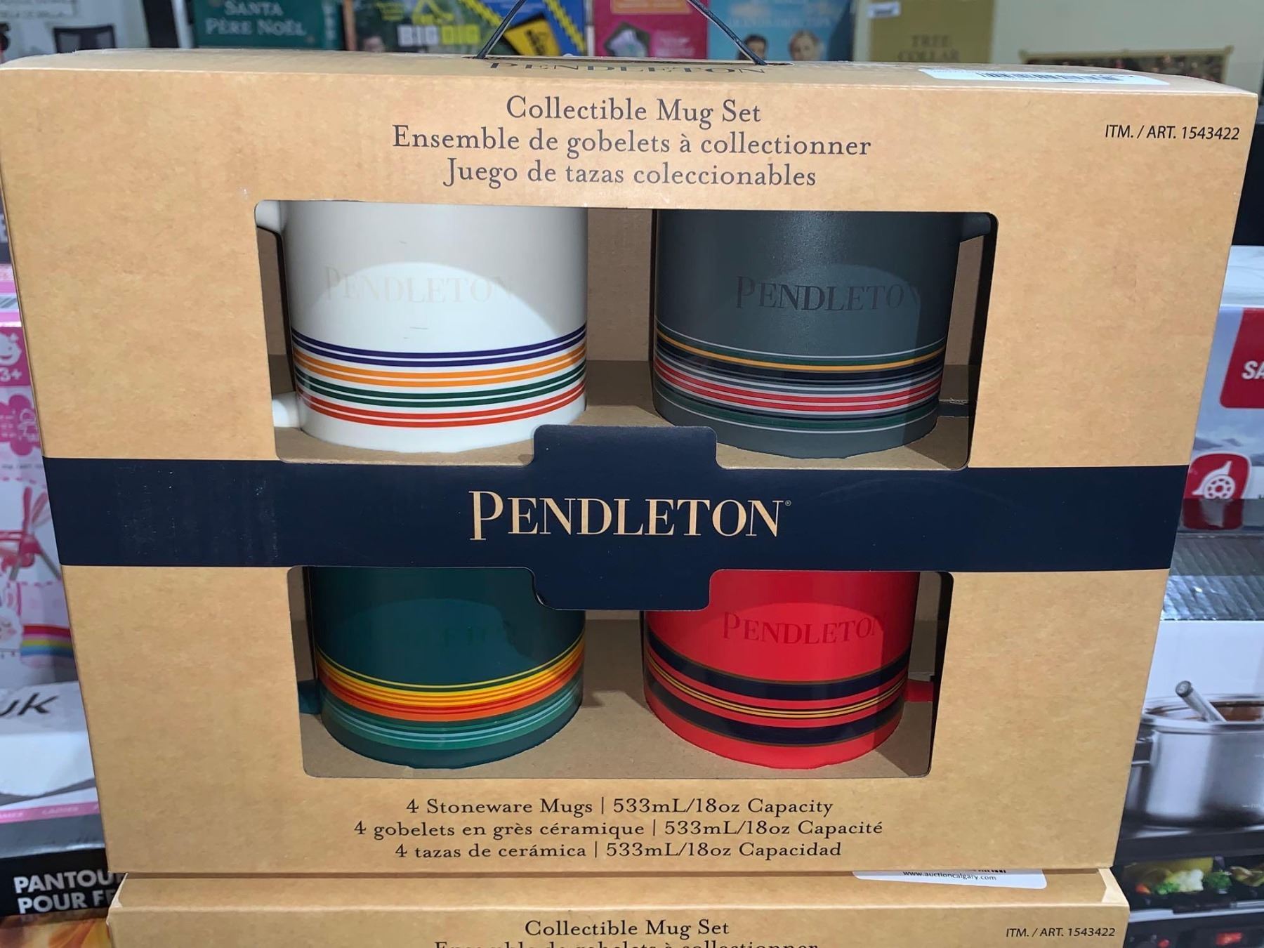 Pendleton collectible mug set, 4 piece stoneware mugs 18 ounce capacity