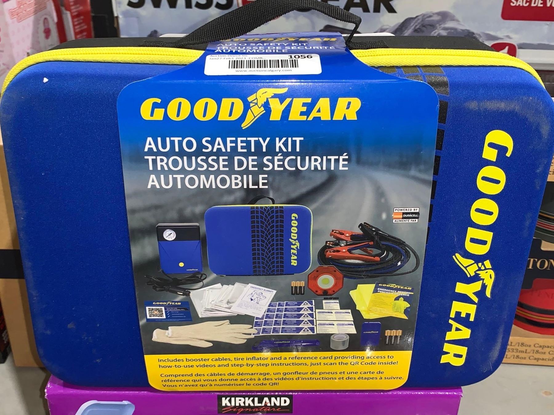 Goodyear auto safety kit includes booster cables & Tire Inflator