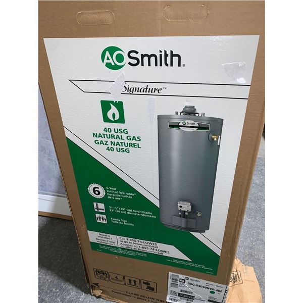 AO Signature 40 USG natural gas 40000btu hot water tank wind grey