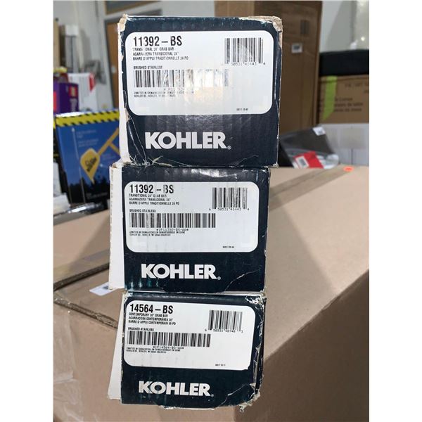 Kohler transitional 24 inch grab bar lot of 2 & contemporary 36 inch grab bar part of 1
