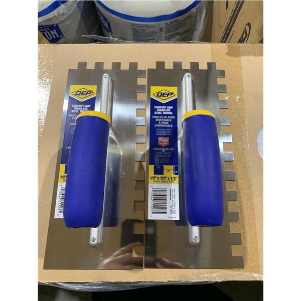 Lot of 2 QEP comfort grip steam steel trowels half inch by half inch