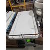 Image 2 : Chrome and white retail merchandise display table on wheels