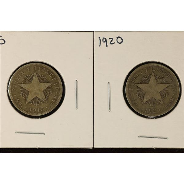1950 & 1920 CUBA SILVER 20 CENTAVOS .0722 OZ. ASW