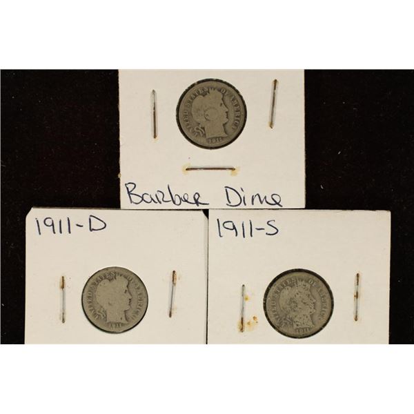 1911-P/D/S SILVER BARBER DIMES