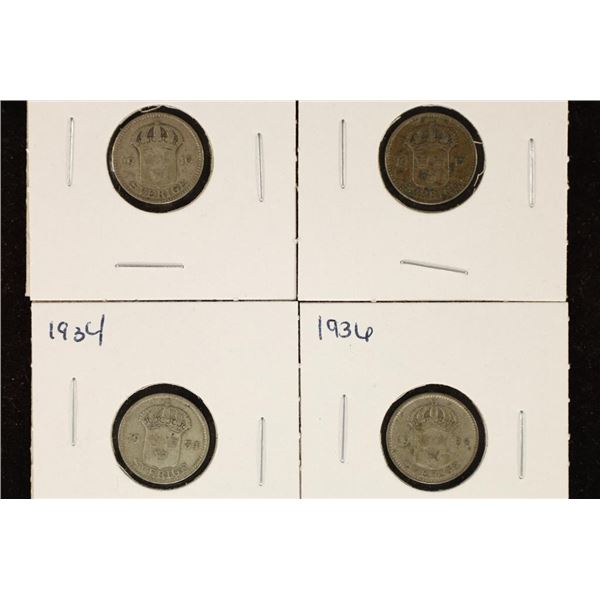1910, 1917, 1934 & 1936 SWEDEN SILVER 25 ORE