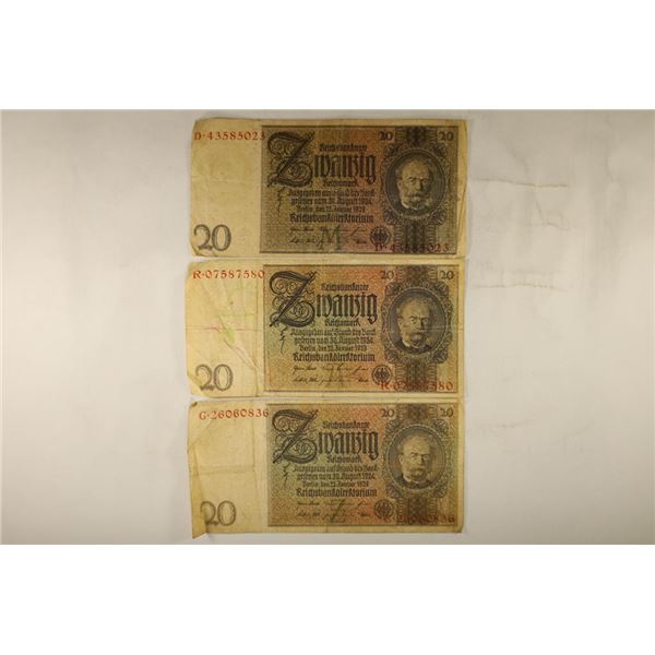 3-1929 GERMAN 20 MARK BILLS