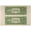 Image 2 : 2-1957 US $1 SILVER CERTIFICATES CRISP UNC WITH