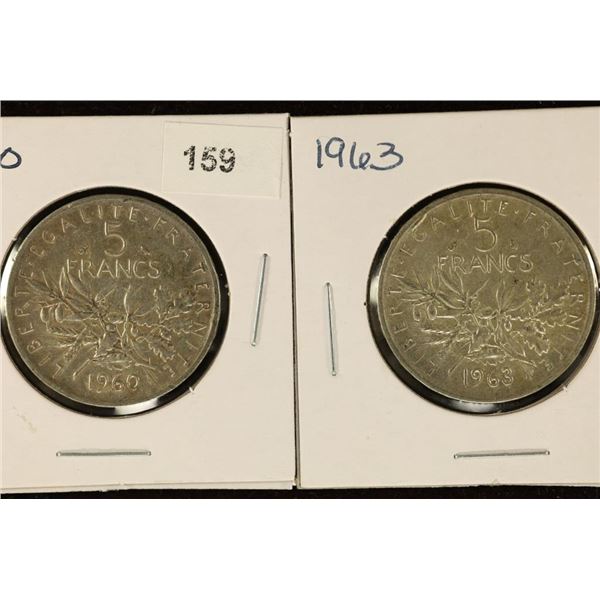 1960 & 1963 FRANCE SILVER 5 FRANCS .0322 OZASW EA