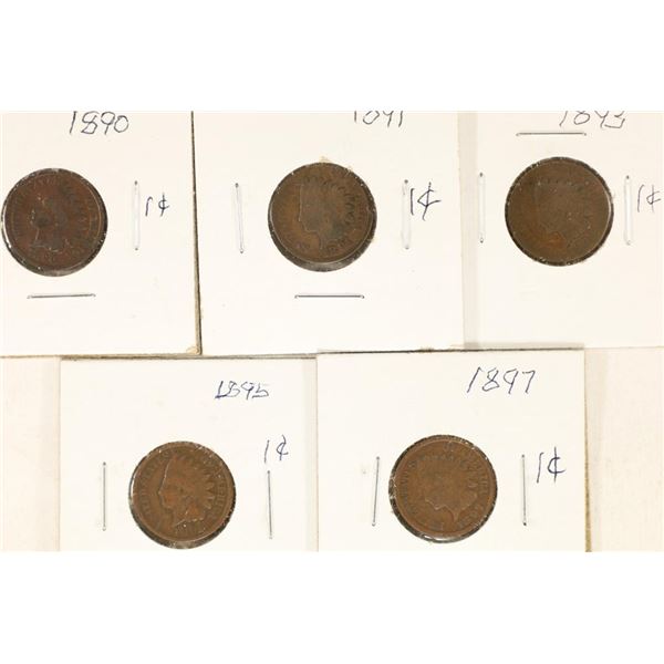 5-INDIAN HEAD CENTS: 1890, 91, 93, 95 & 1897