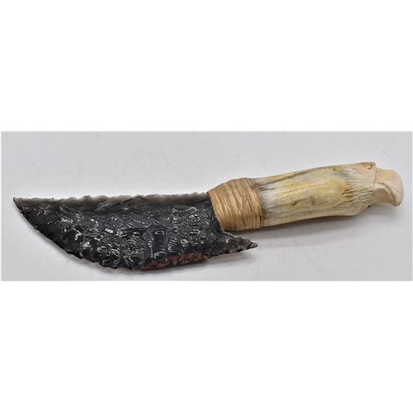 Native American Navajo Mahogany Obsidian Knife w/ Antler Eagle Handle