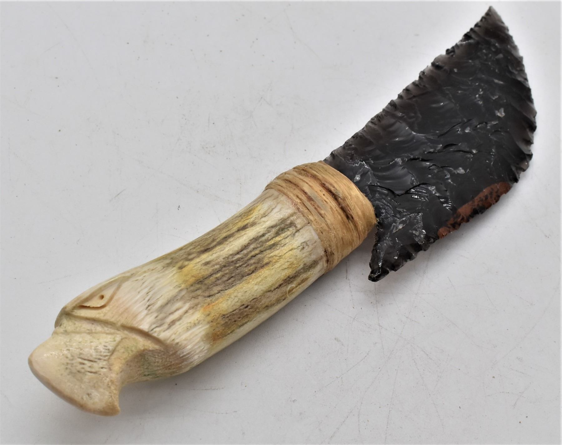 Native American Navajo Mahogany Obsidian Knife w/ Antler Eagle Handle